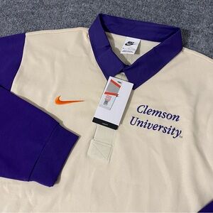 Nike Clemson Tigers Rugby Long Sleeve Cream Purple Mens XL Shirt NWT